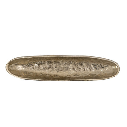 Decorative Bowl, 16 Inch Long Oval Shape, Luxe Black and Gold Aluminum