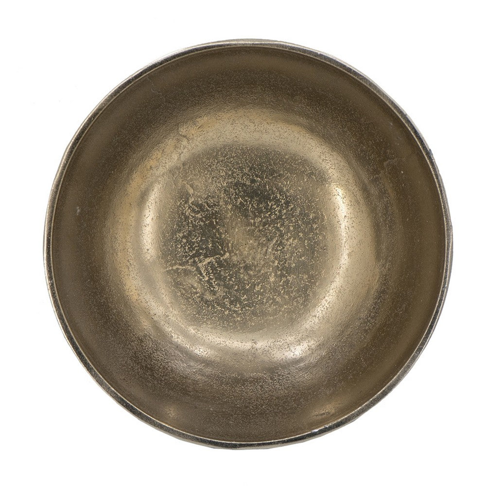 Decorative Bowl, 9 Inch Round Footed Design, Black and Gold Aluminum