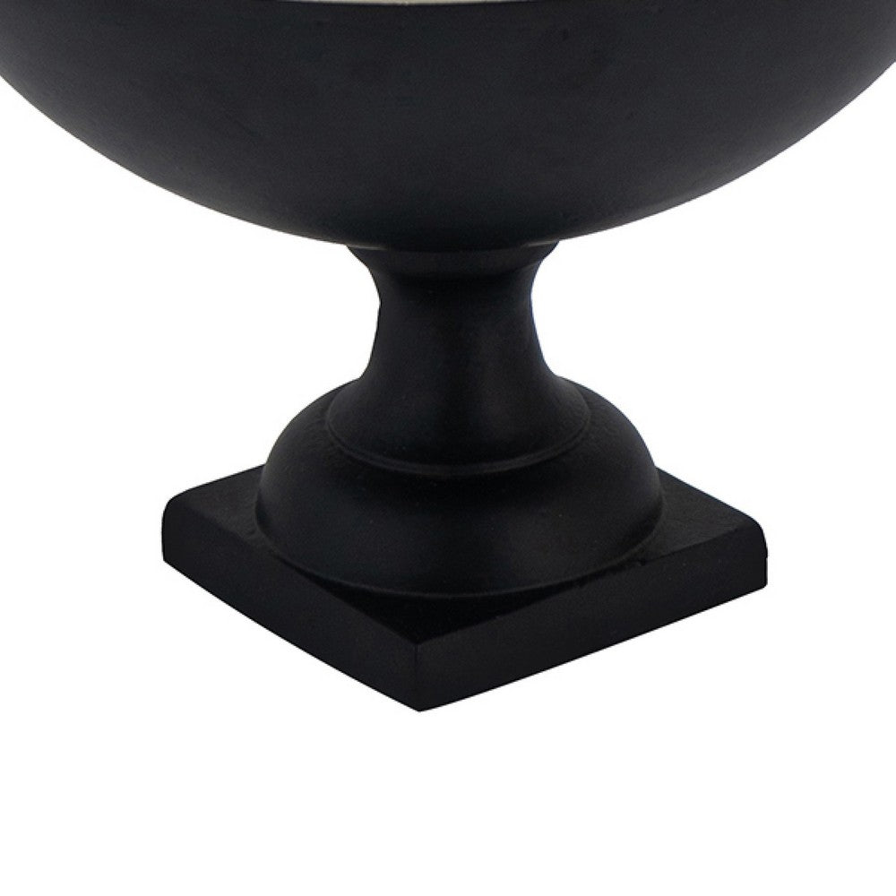 Decorative Bowl, 9 Inch Round Footed Design, Black and Gold Aluminum