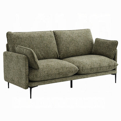 Dima Sofa with 2 Pillows, Green Chenille Upholstered Cushions, 75 Inch