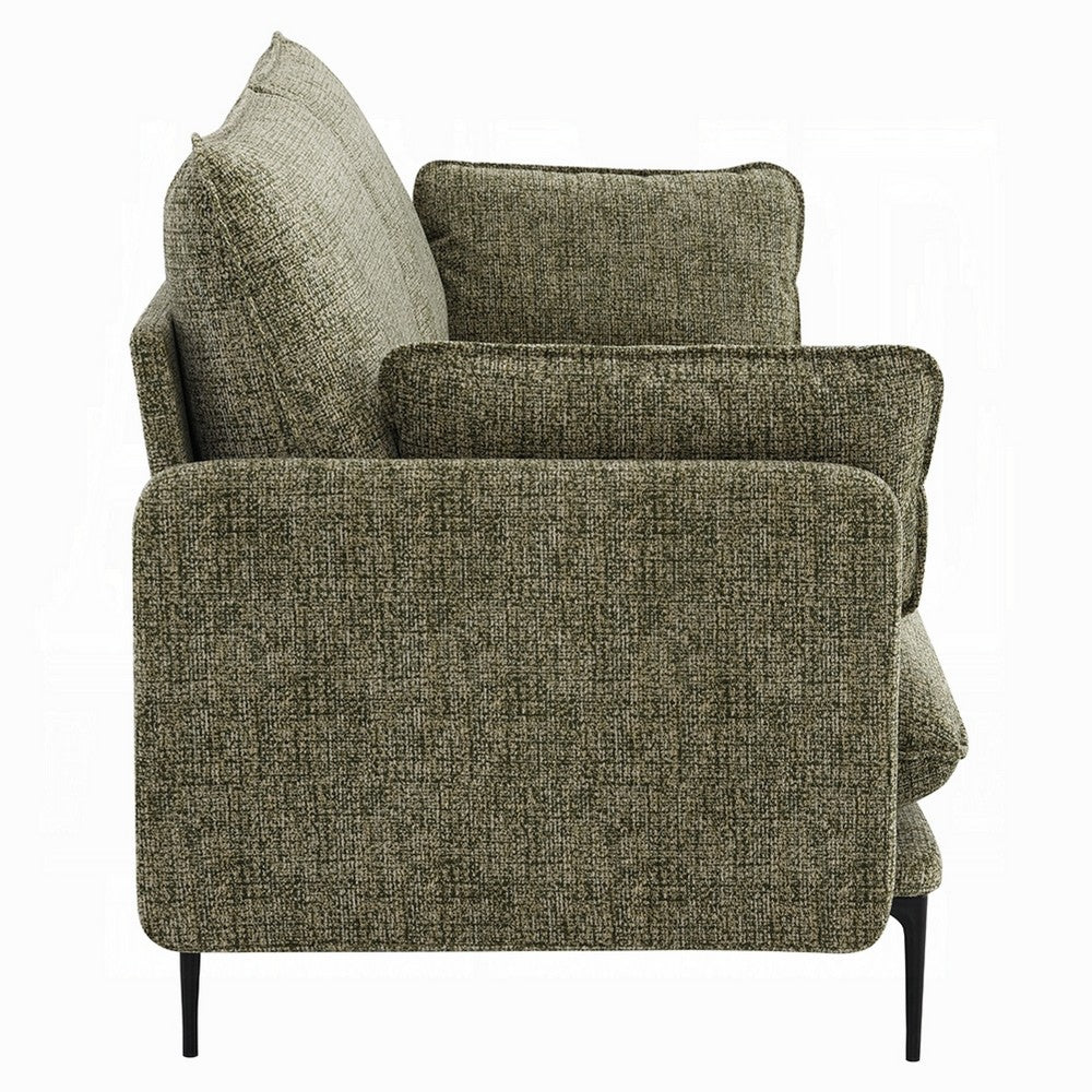 Dima Sofa with 2 Pillows, Green Chenille Upholstered Cushions, 75 Inch