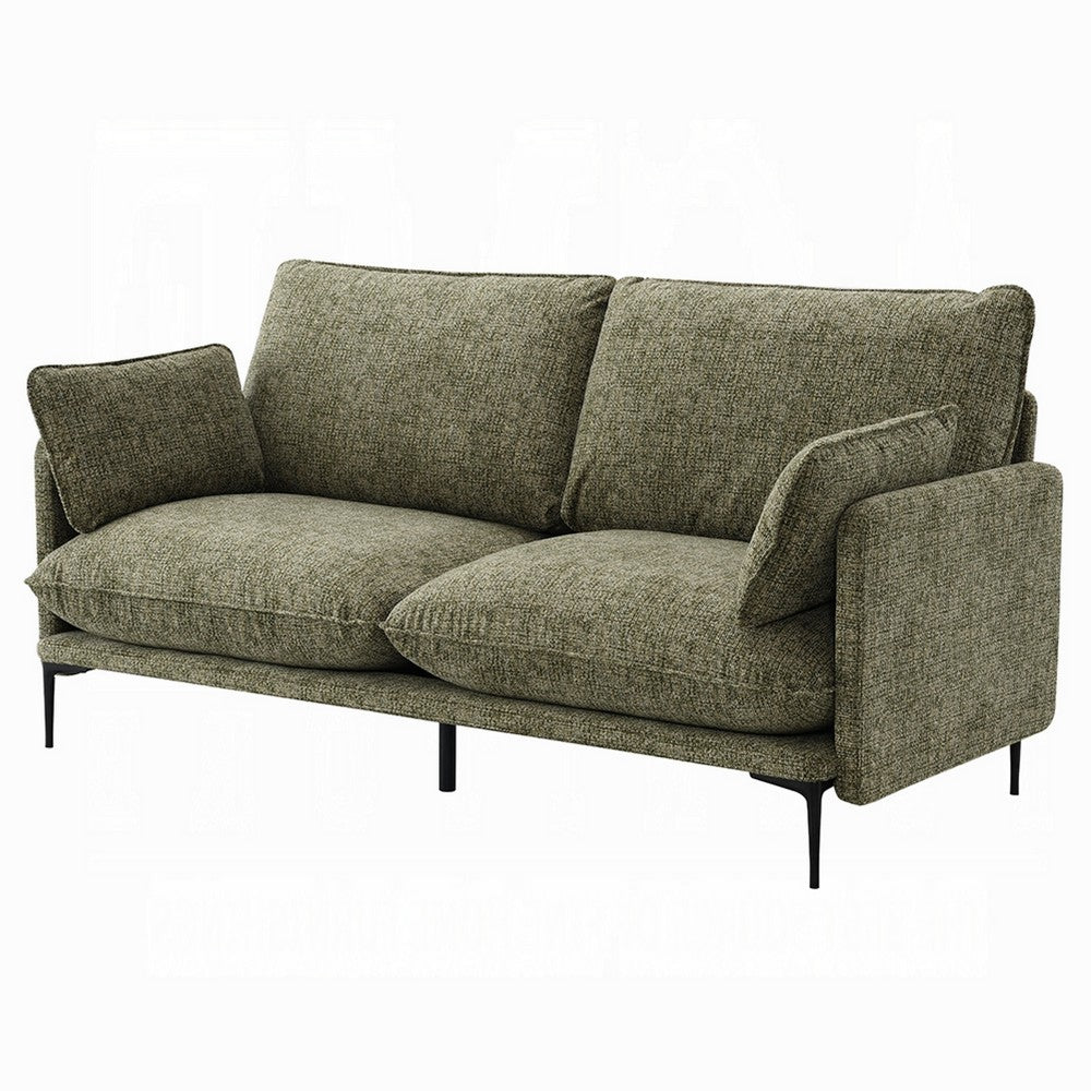 Dima Sofa with 2 Pillows, Green Chenille Upholstered Cushions, 75 Inch