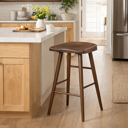 30 Inch Barstool Chair Set of 2, Rounded Silhouette, Brown Wood Legs