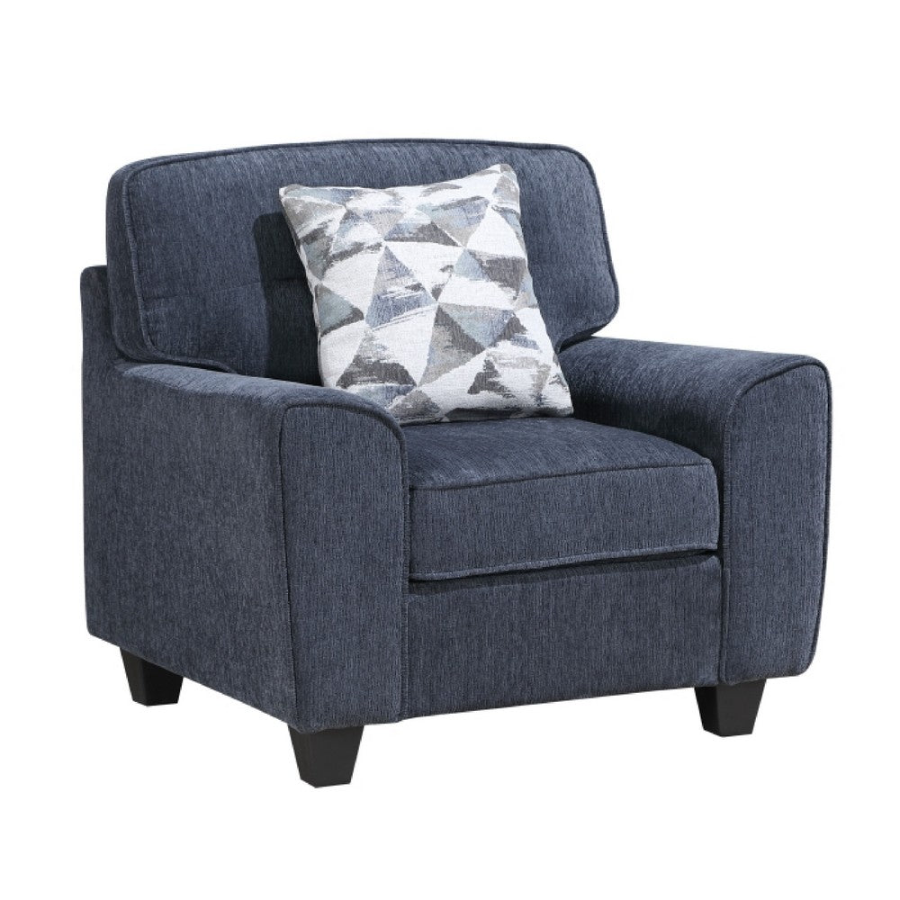 Beny Accent Chair w Pillow, Track Arms, Foam Fill Blue Chenille, Black
