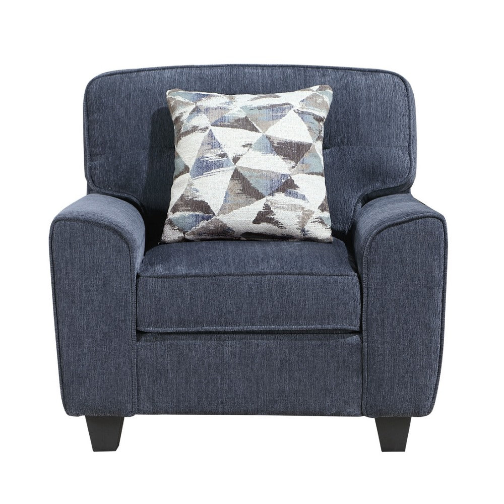 Beny Accent Chair w Pillow, Track Arms, Foam Fill Blue Chenille, Black
