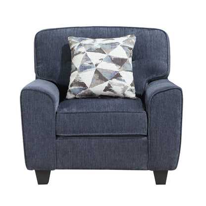 Beny Accent Chair w Pillow, Track Arms, Foam Fill Blue Chenille, Black