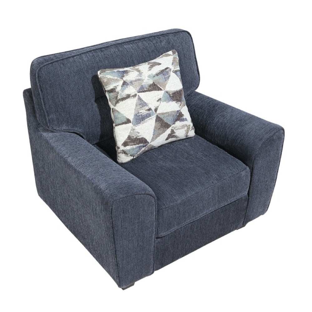 Beny Accent Chair w Pillow, Track Arms, Foam Fill Blue Chenille, Black
