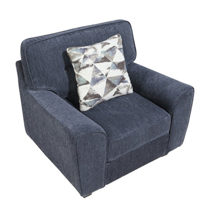 Beny Accent Chair w Pillow, Track Arms, Foam Fill Blue Chenille, Black