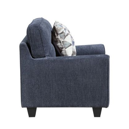 Beny Accent Chair w Pillow, Track Arms, Foam Fill Blue Chenille, Black