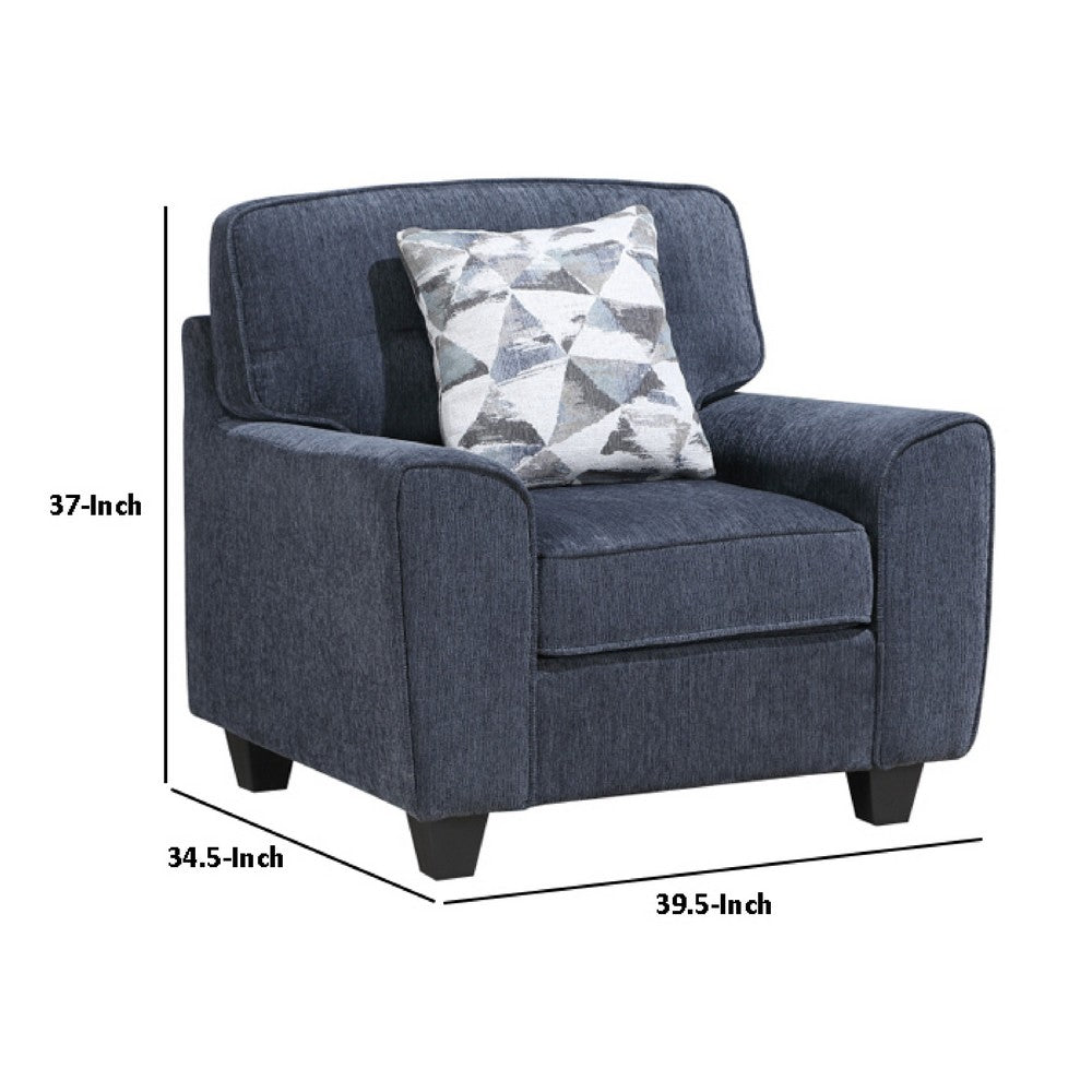 Beny Accent Chair w Pillow, Track Arms, Foam Fill Blue Chenille, Black
