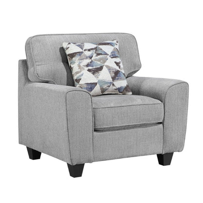 Beny Accent Chair w Pillow, Track Arms, Foam Fill Gray Chenille, Black