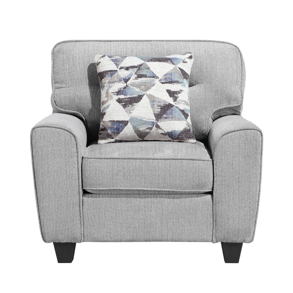 Beny Accent Chair w Pillow, Track Arms, Foam Fill Gray Chenille, Black