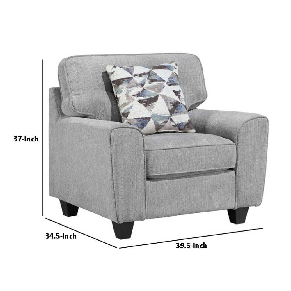 Beny Accent Chair w Pillow, Track Arms, Foam Fill Gray Chenille, Black