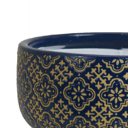 Hea Decorative Planter, Blue Gold Moroccan Pattern Footed Bowl, 9 Inch