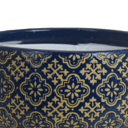 Hea Decorative Planter, Blue Gold Moroccan Pattern Footed Bowl, 9 Inch
