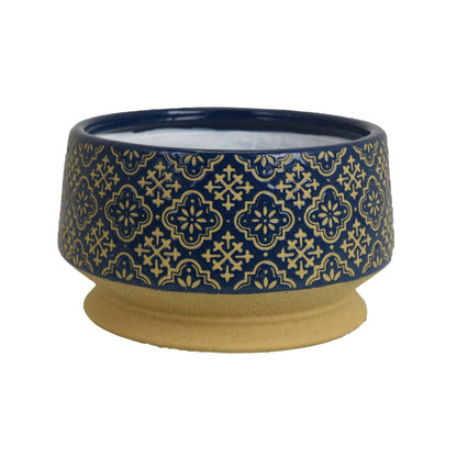 Hea Decorative Planter, Blue Gold Moroccan Pattern Footed Bowl