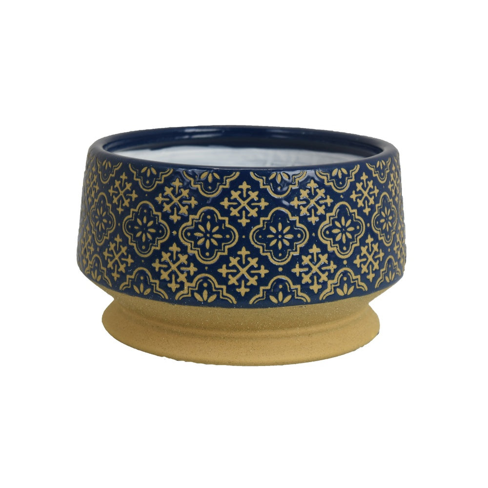 Hea Decorative Planter, Blue Gold Moroccan Pattern Footed Bowl