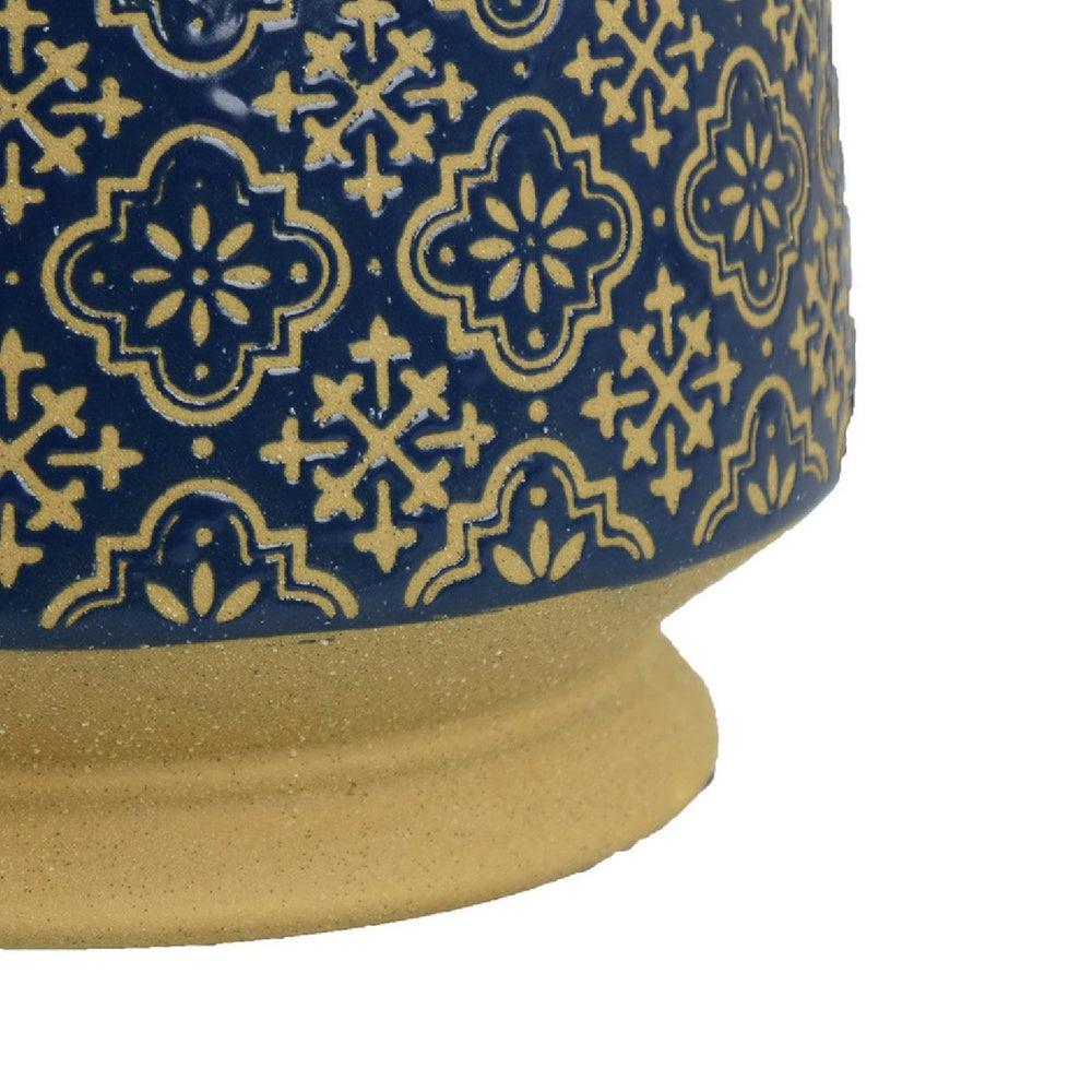 Hea Decorative Planter, Blue Gold Moroccan Pattern Footed Bowl