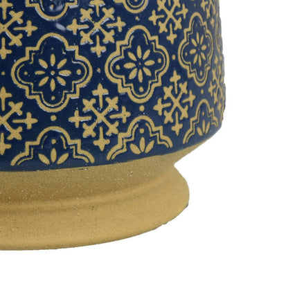 Hea Decorative Planter, Blue Gold Moroccan Pattern Footed Bowl