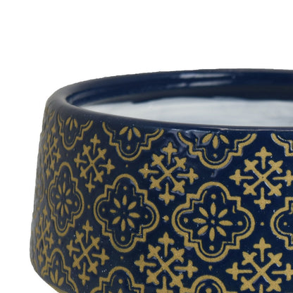 Hea Decorative Planter, Blue Gold Moroccan Pattern Footed Bowl