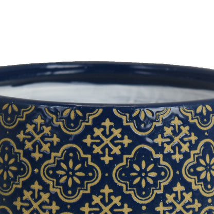 Hea Decorative Planter, Blue Gold Moroccan Pattern Footed Bowl