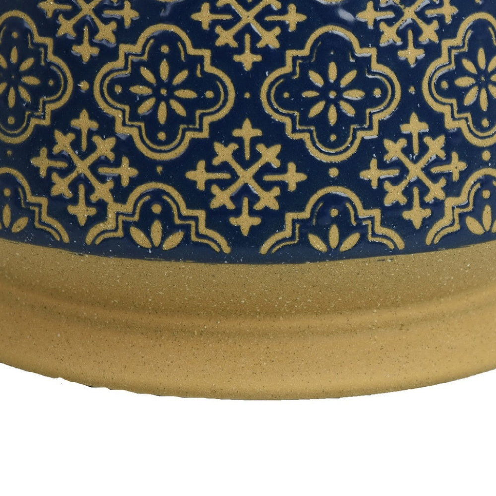 Hea Decorative Planter, Blue Gold Moroccan Pattern Footed Bowl