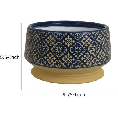 Hea Decorative Planter, Blue Gold Moroccan Pattern Footed Bowl