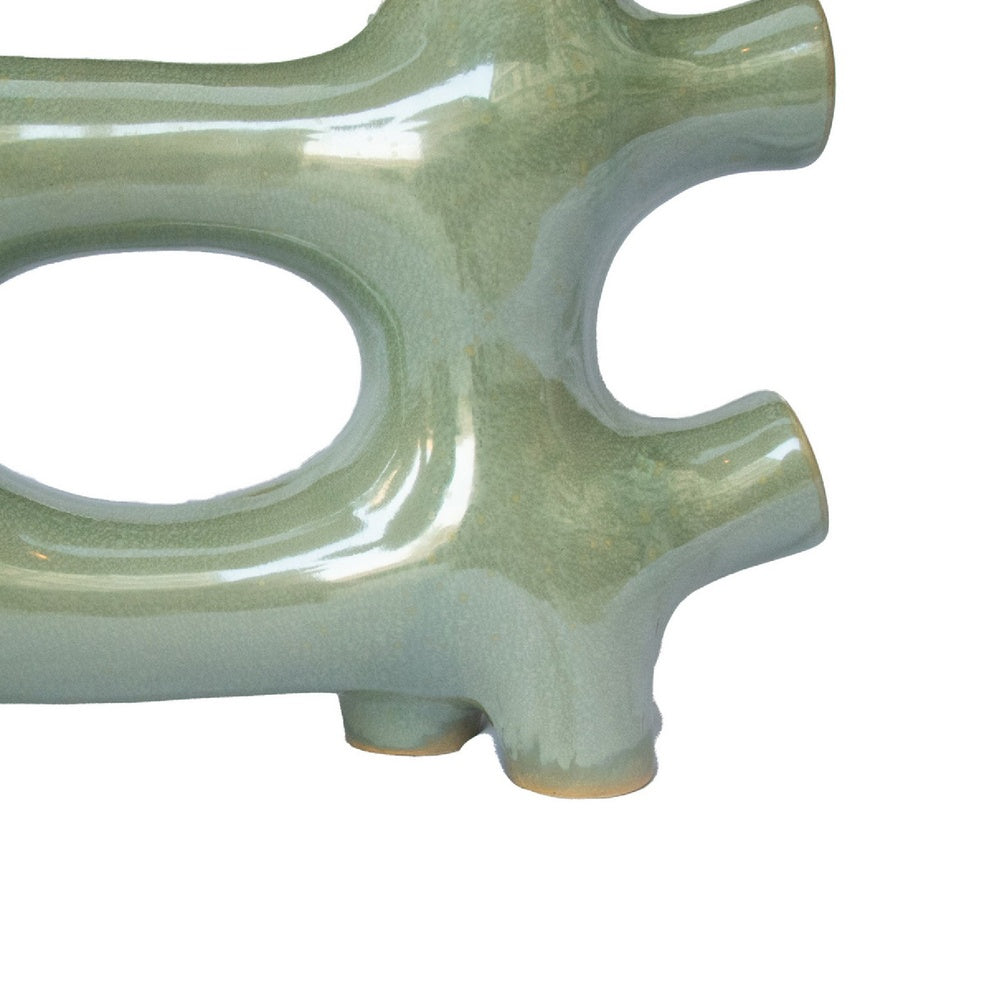Sculptural Vase Décor, Glazed Abstract Art, 17 Inch Sage Green Ceramic