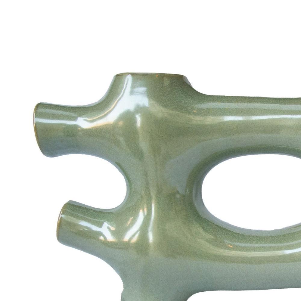 Sculptural Vase Décor, Glazed Abstract Art, 17 Inch Sage Green Ceramic