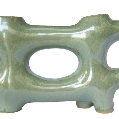 Sculptural Vase Décor, Glazed Abstract Art, 17 Inch Sage Green Ceramic