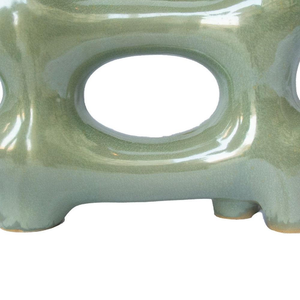 Sculptural Vase Décor, Glazed Abstract Art, 17 Inch Sage Green Ceramic