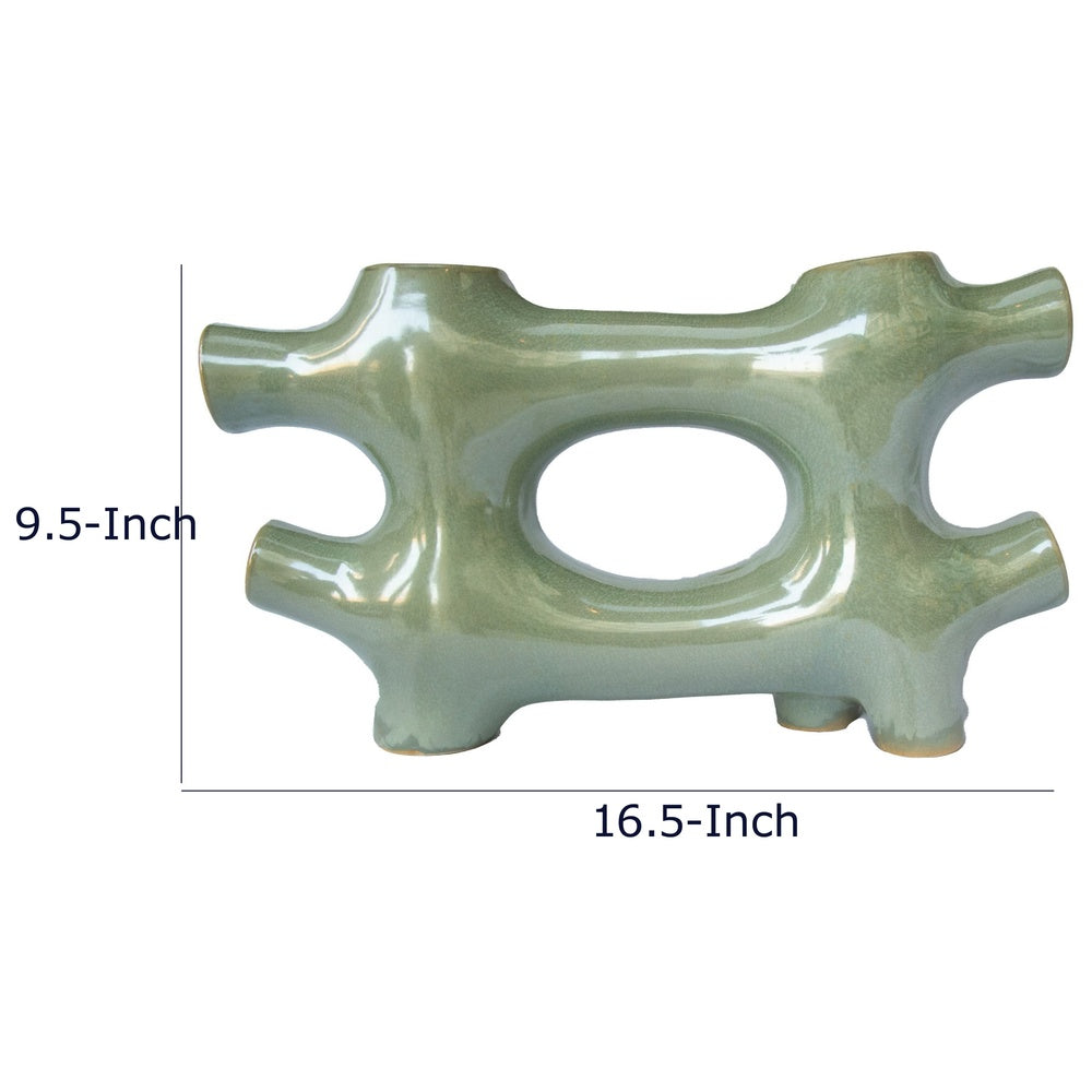 Sculptural Vase Décor, Glazed Abstract Art, 17 Inch Sage Green Ceramic