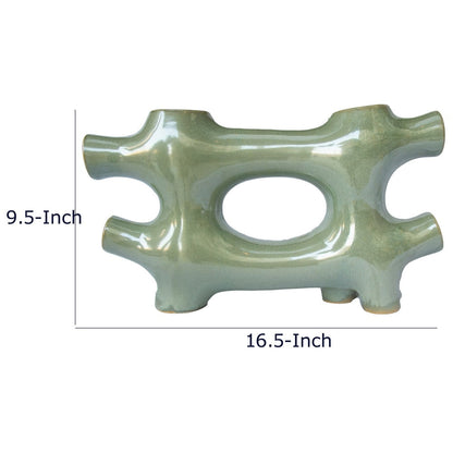 Sculptural Vase Décor, Glazed Abstract Art, 17 Inch Sage Green Ceramic