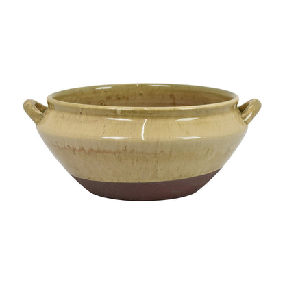 Decorative Serving Bowl, 2 Tone Rustic Brown Glazed Ceramic, 11 Inch
