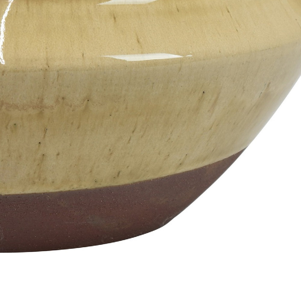 Decorative Serving Bowl, 2 Tone Rustic Brown Glazed Ceramic, 11 Inch