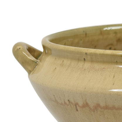 Decorative Serving Bowl, 2 Tone Rustic Brown Glazed Ceramic, 11 Inch
