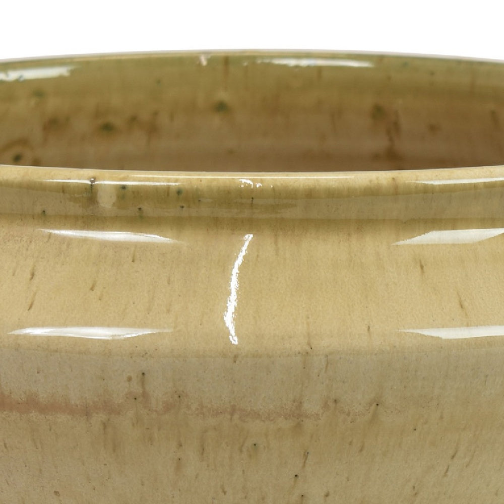 Decorative Serving Bowl, 2 Tone Rustic Brown Glazed Ceramic, 11 Inch