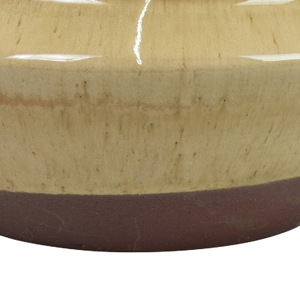 Decorative Serving Bowl, 2 Tone Rustic Brown Glazed Ceramic, 11 Inch