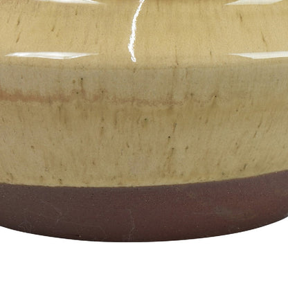 Decorative Serving Bowl, 2 Tone Rustic Brown Glazed Ceramic, 11 Inch