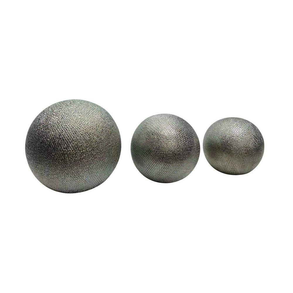 Decorative Ball Orb Set of 3, Cross-Hatched Texture