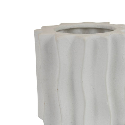 Asmi Decorative Vase, 2-Tier Design, Wavy Ribbed White Ceramic 14 Inch