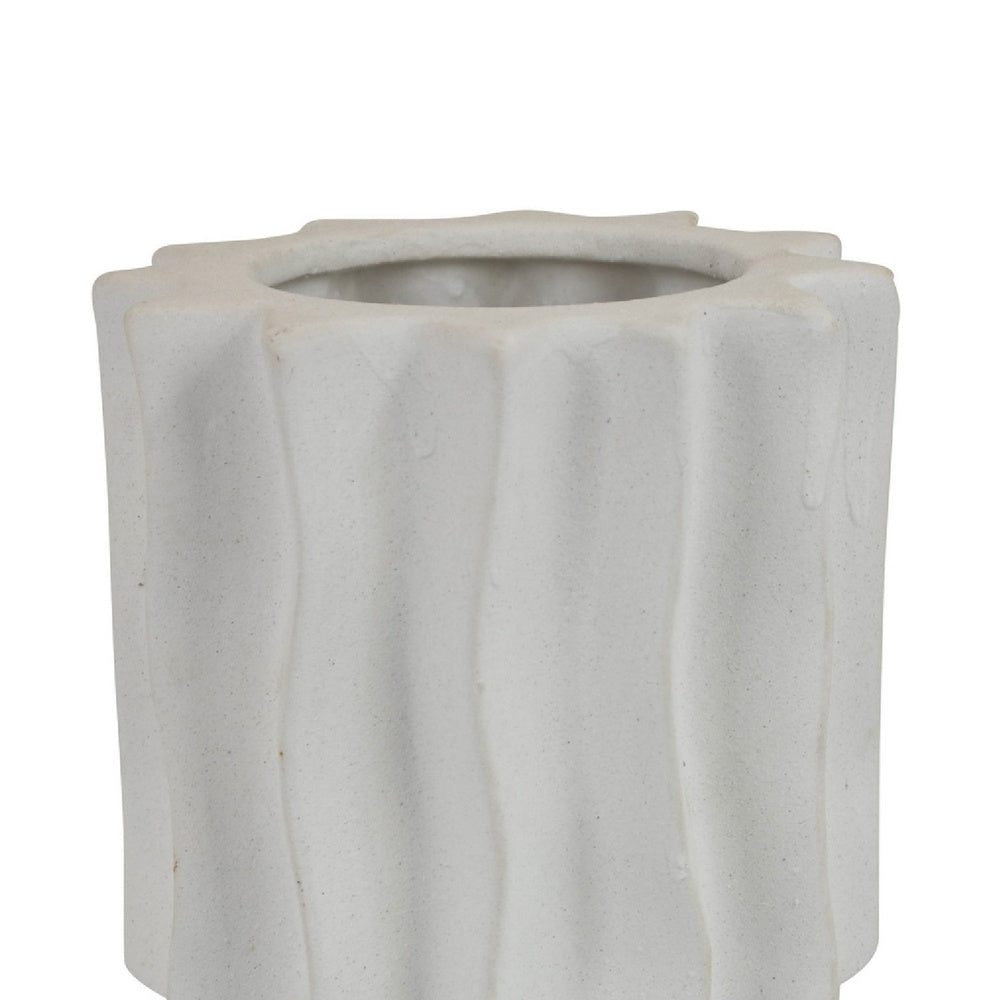 Asmi Decorative Vase, 2-Tier Design, Wavy Ribbed White Ceramic 14 Inch