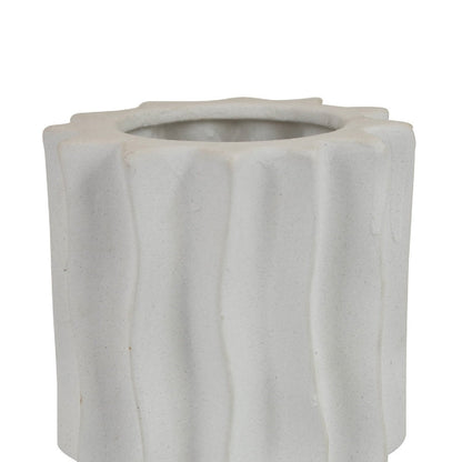 Asmi Decorative Vase, 2-Tier Design, Wavy Ribbed White Ceramic 14 Inch