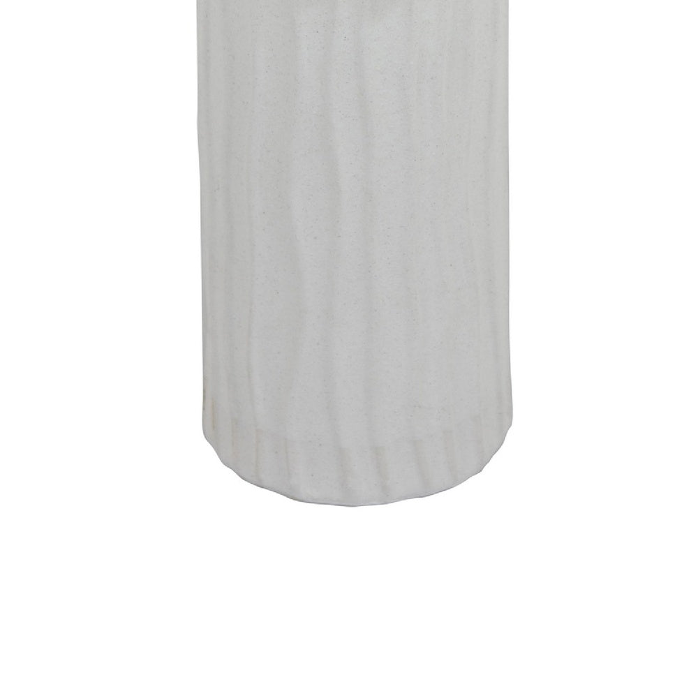 Asmi Decorative Vase, 2-Tier Design, Wavy Ribbed White Ceramic 14 Inch
