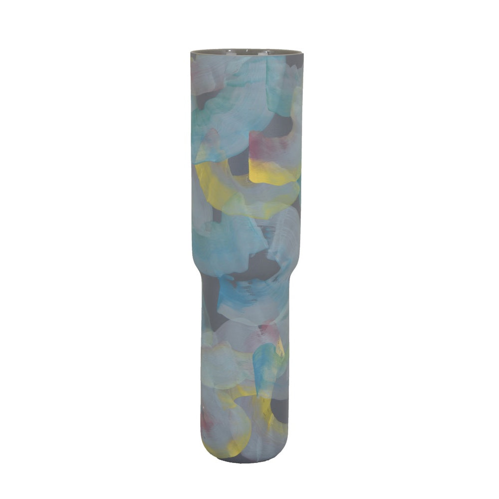 Riya Decorative Vase, Abstract Watercolor Art, Blue Ceramic 21 Inch