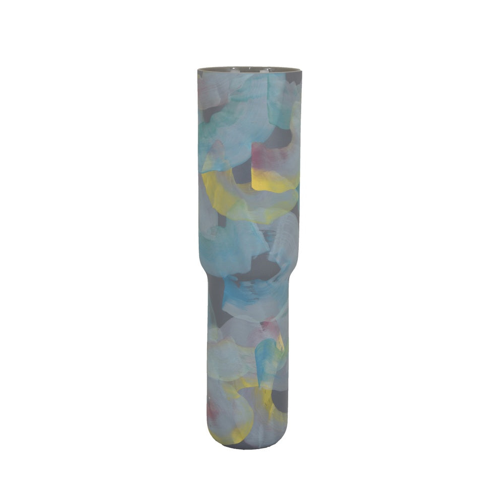 Riya Decorative Vase, Abstract Watercolor Art, Blue Ceramic 21 Inch