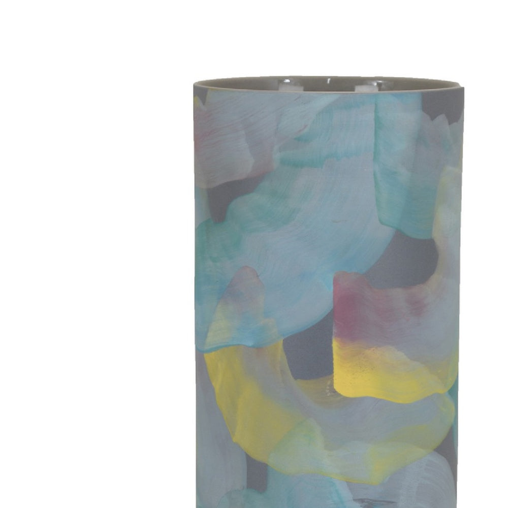 Riya Decorative Vase, Abstract Watercolor Art, Blue Ceramic 21 Inch