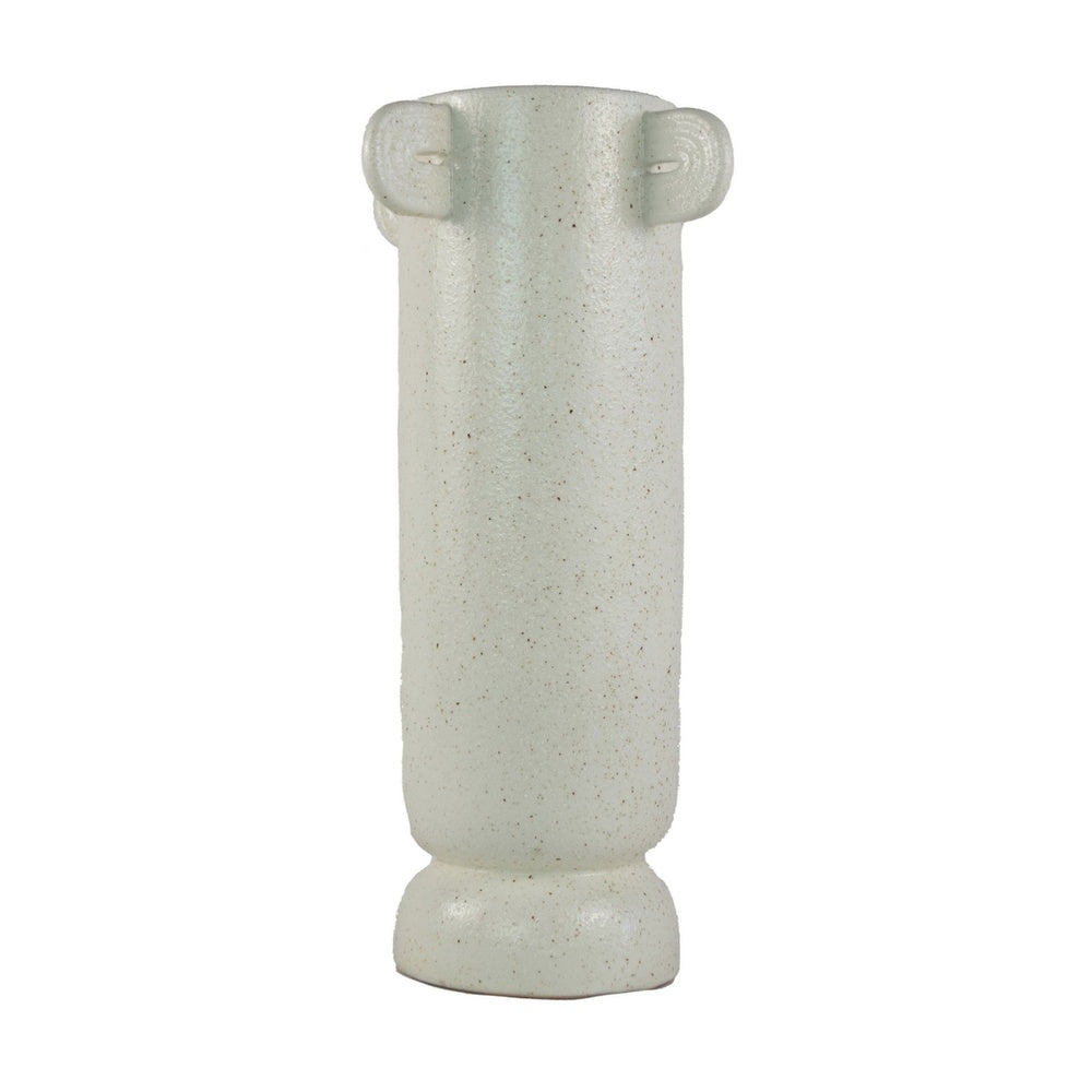 Dere Capsule Vase, Lug Handles, Pedestal, Matte White Ceramic 16 Inch