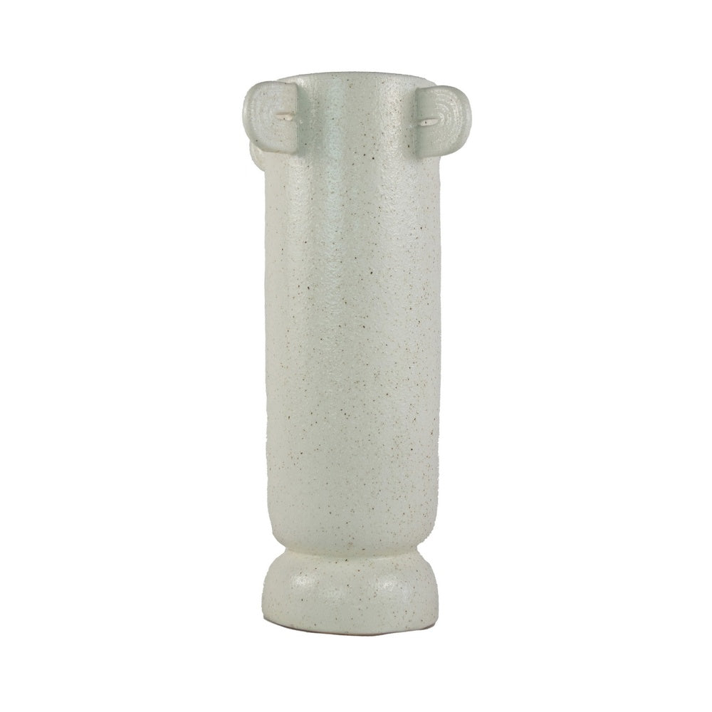 Dere Capsule Vase, Lug Handles, Pedestal, Matte White Ceramic 16 Inch
