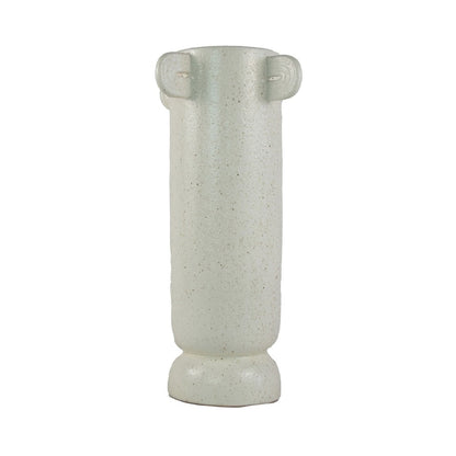 Dere Capsule Vase, Lug Handles, Pedestal, Matte White Ceramic 16 Inch
